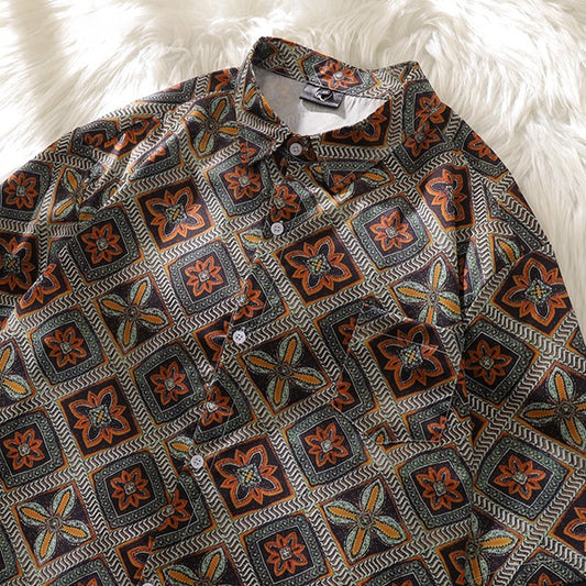 ダイヤパターンフラワーシャツ