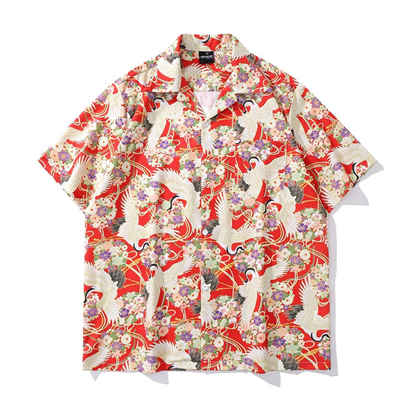 Crane kimono pattern shirt