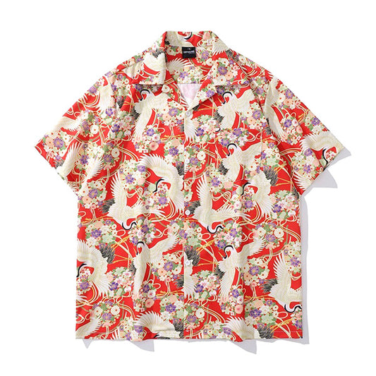Crane kimono pattern shirt