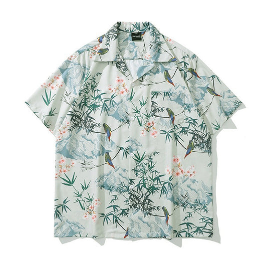 Bamboo leaves, birds and cherry blossoms shirt