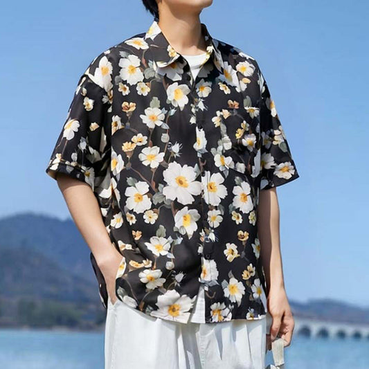 White digital flower shirt