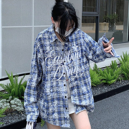 Embroidery and blue check