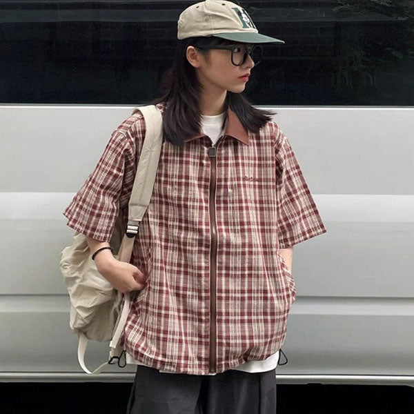 Checked Zip-Up Shirt Jacket