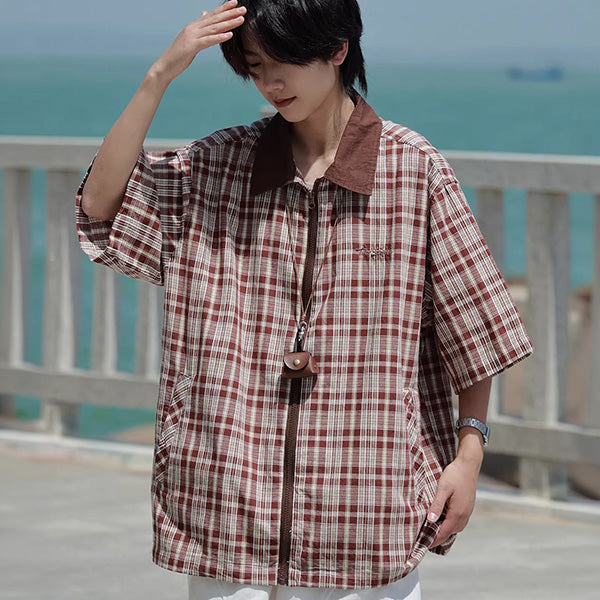 Checked Zip-Up Shirt Jacket