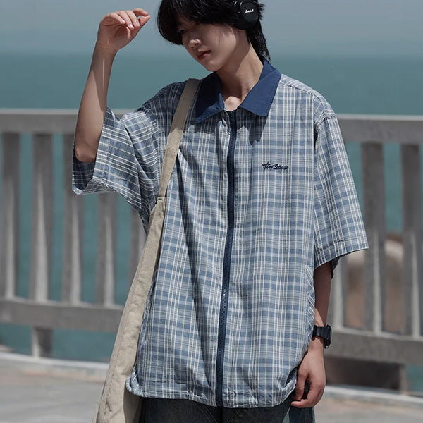 Checked Zip-Up Shirt Jacket