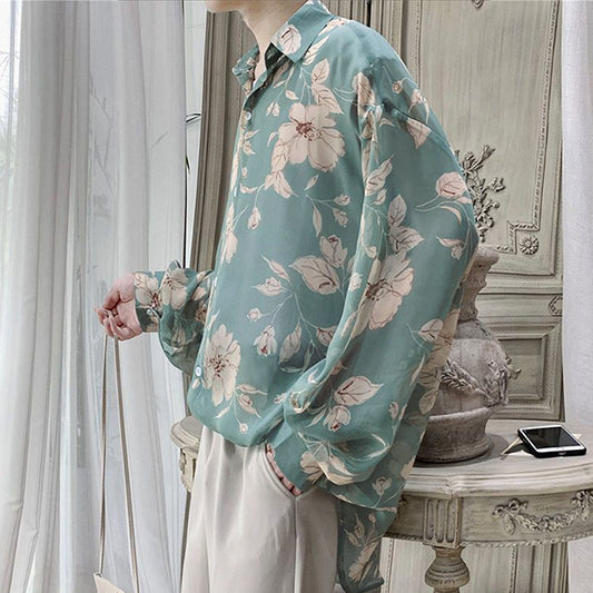 Nuanced blue-green and flowers