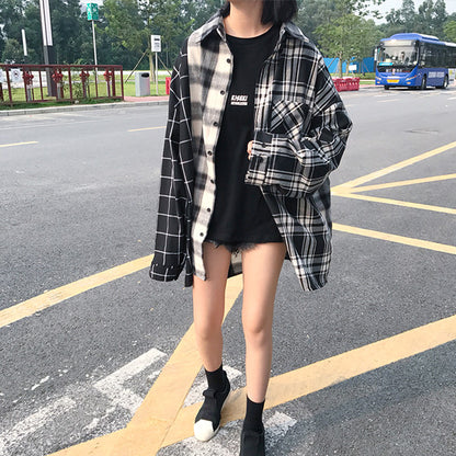 モノトーンアシンメトリーチェックシャツ