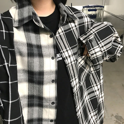 モノトーンアシンメトリーチェックシャツ