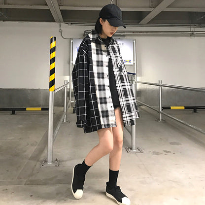 モノトーンアシンメトリーチェックシャツ