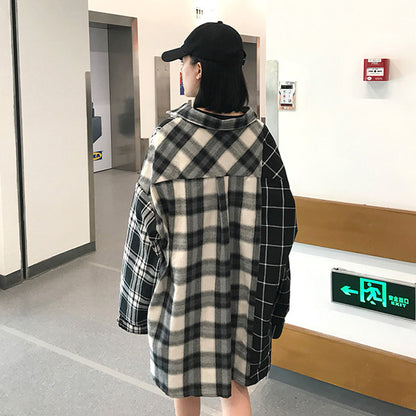 モノトーンアシンメトリーチェックシャツ