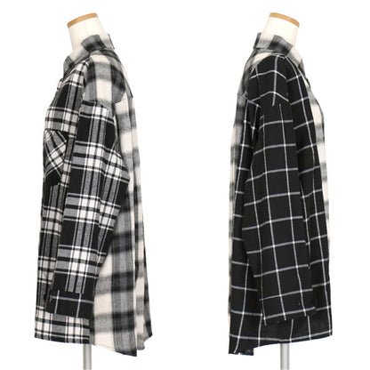 モノトーンアシンメトリーチェックシャツ