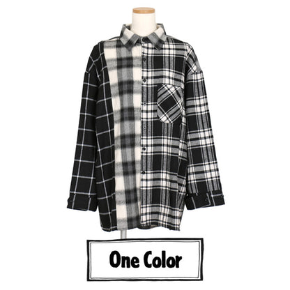 モノトーンアシンメトリーチェックシャツ