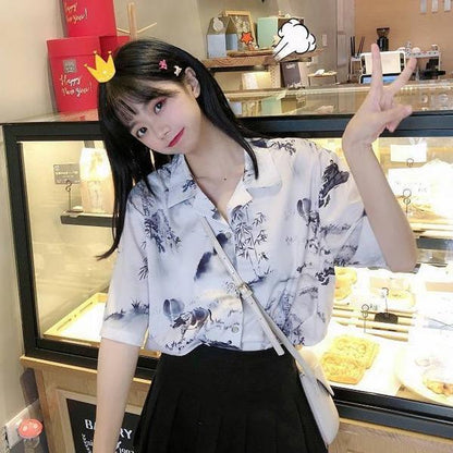昔話水彩画プリント 半袖シャツ