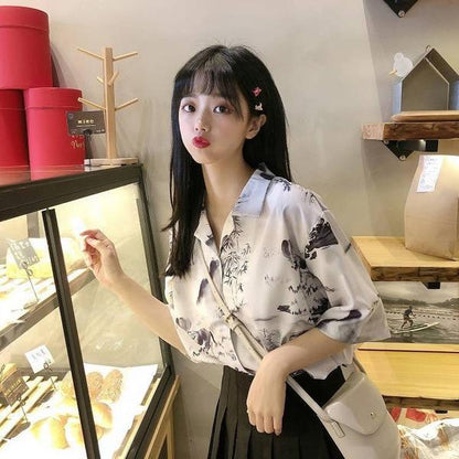 昔話水彩画プリント 半袖シャツ