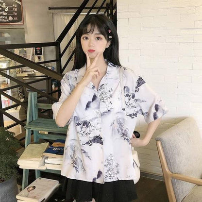昔話水彩画プリント 半袖シャツ