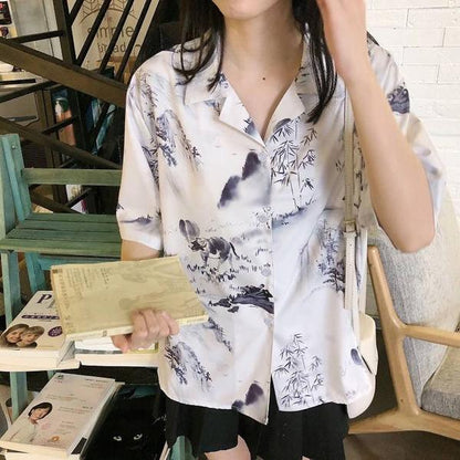 昔話水彩画プリント 半袖シャツ