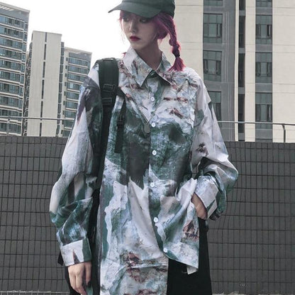 グラフィカルプリント 長袖ビッグシャツ