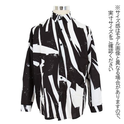 ブラック×ホワイトプリント 長袖シャツ