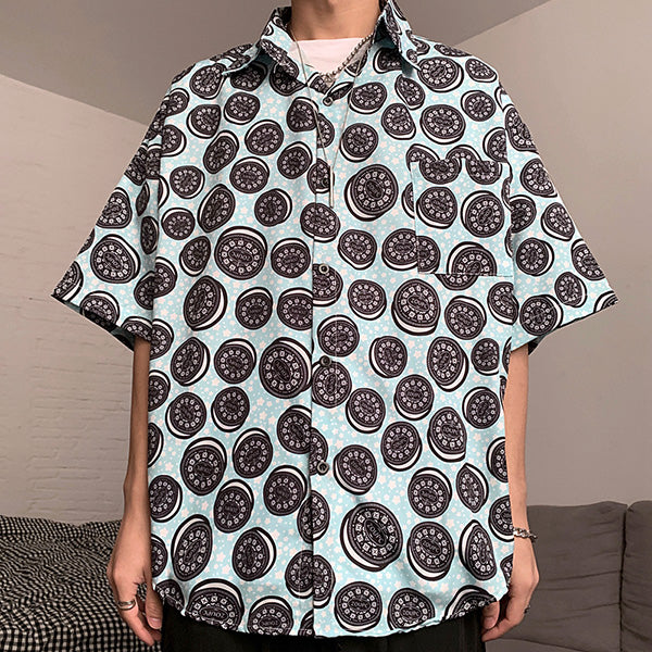 ココアクッキープリントのビッグシルエット半袖シャツ
