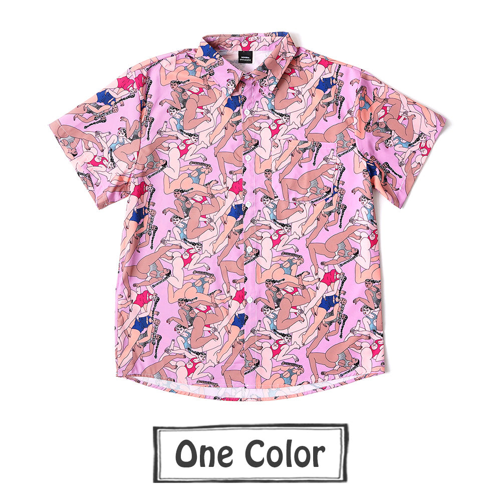 ふっくら水着ガールのピンクシャツ