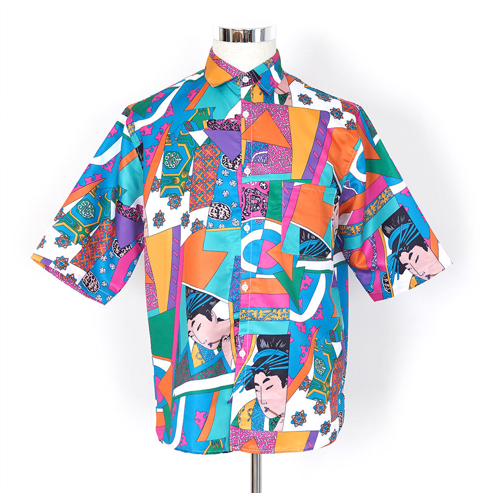 歌舞伎テイストの和柄ミックス半袖シャツ