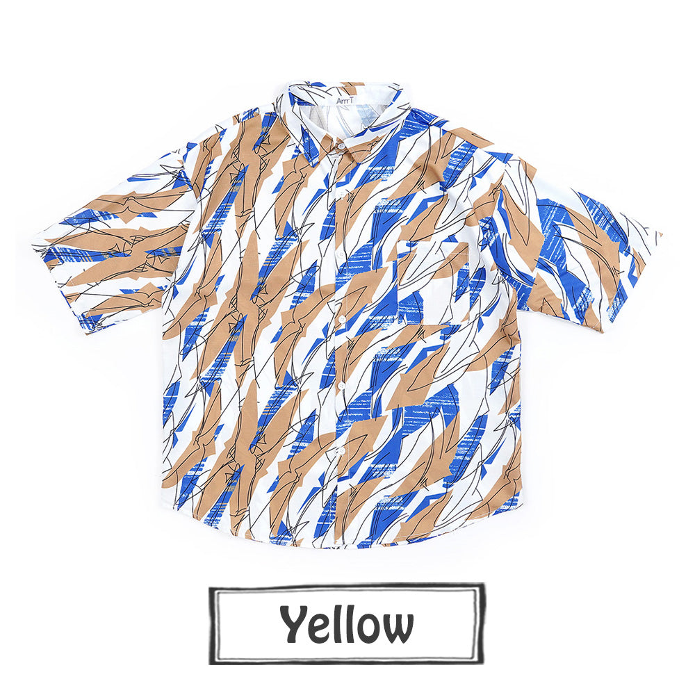 抽象的なペイント柄のビッグシルエット半袖シャツ